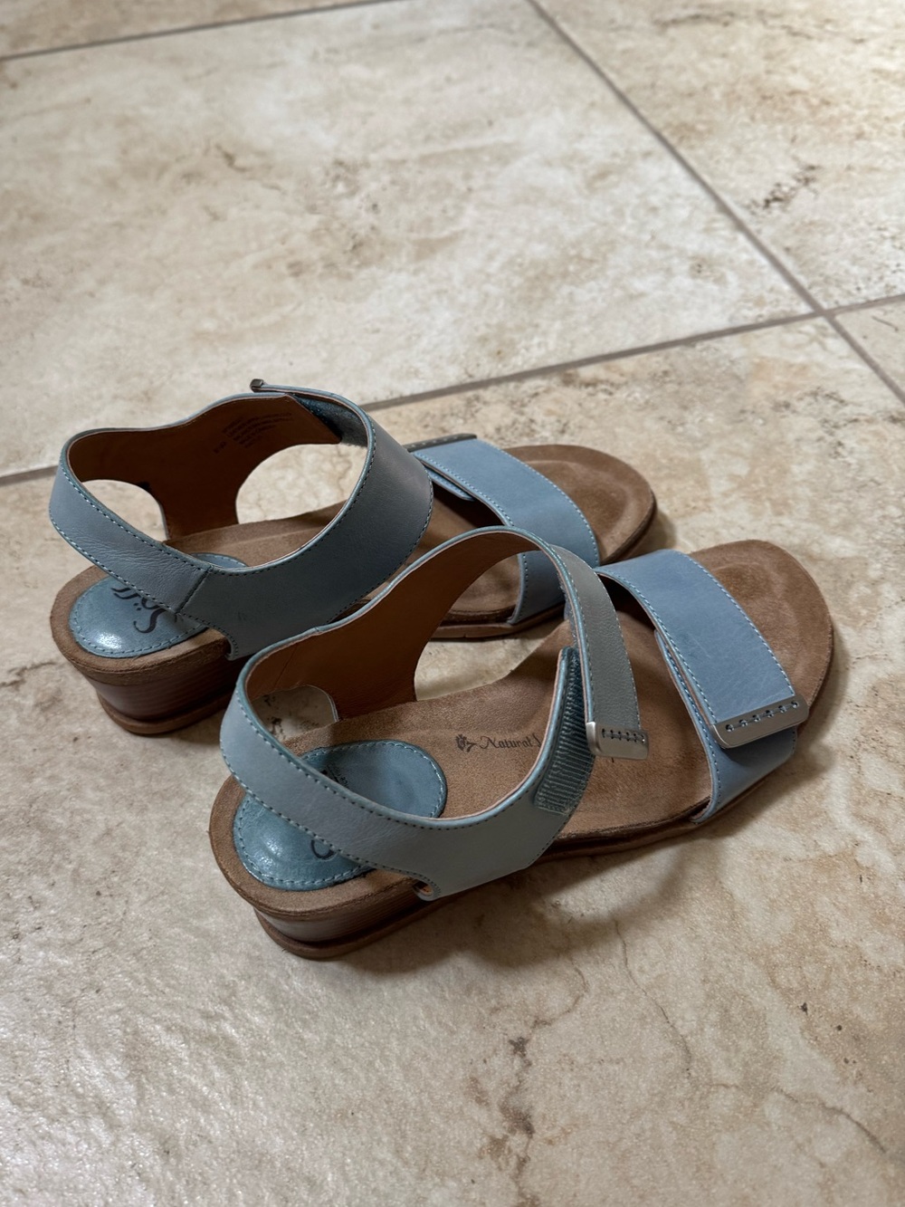 Sofft Light Blue Suede Hook-and-Loop Sandals